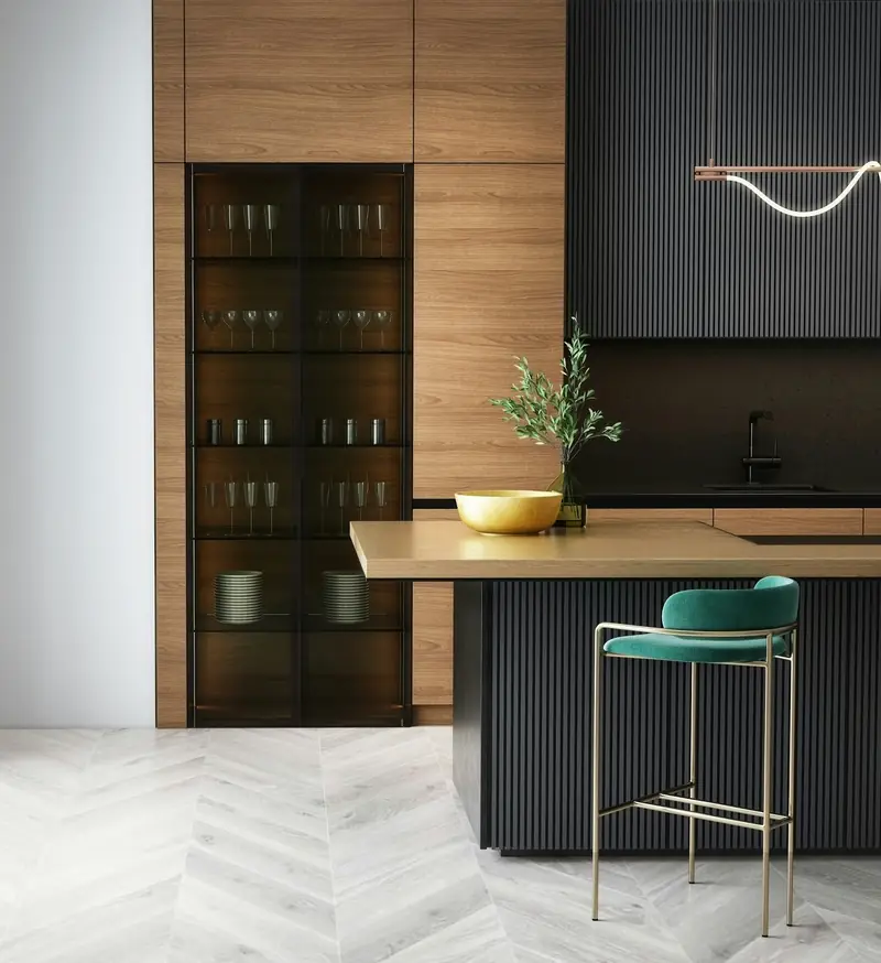 Dark wood modular kitchen