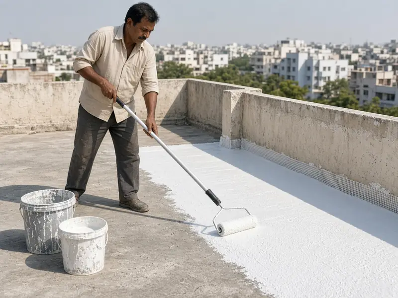 Terrace waterproofing being applied
